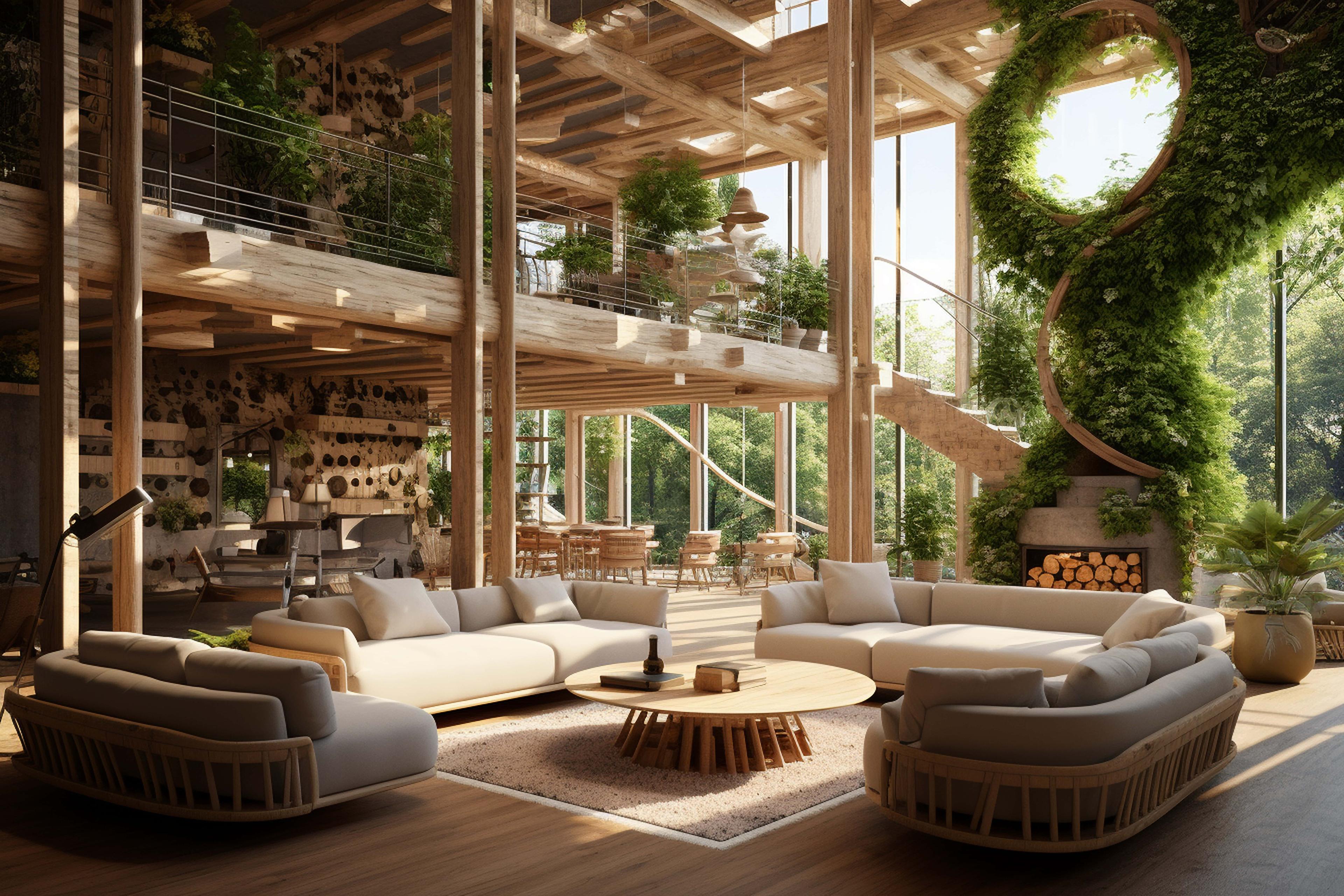 large open common room made from eco-friendly resources 